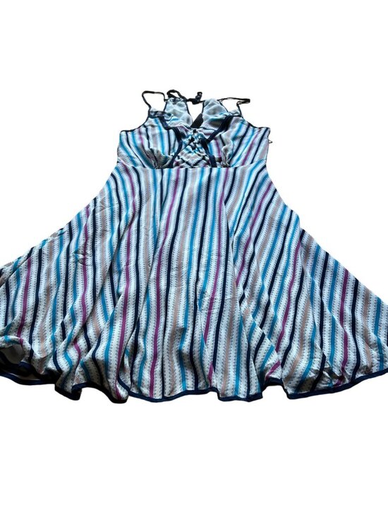 Anthropologie Girls From Savoy Size 14 Cream Striped Gull Wing Silk Sun Dress - Picture 3 of 16